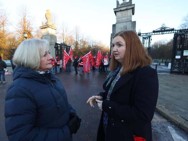 Northern Ireland has seen a wave of strike action in the past few months. Head of the civil service Jayne Brady was seen at the picket lines in January