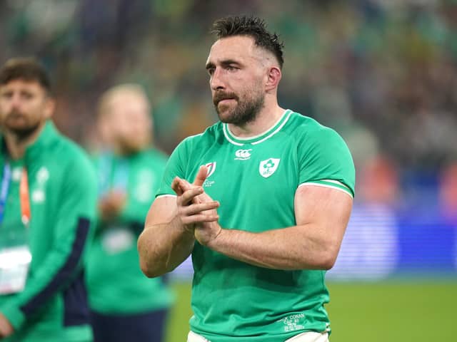 Ireland's Jack Conan applauds the fans after the Rugby World Cup 2023 quarter-final loss to New Zealand on Saturday at Stade de France. (Photo by Adam Davy/PA Wire).