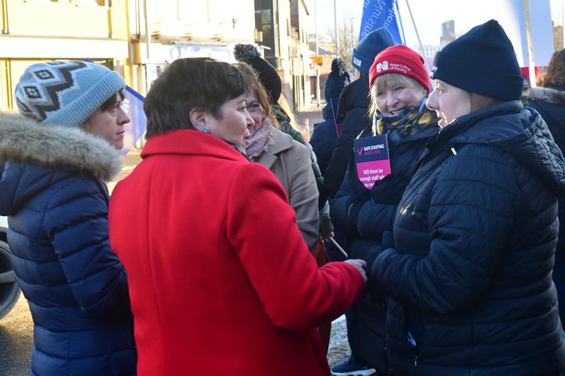 Rita Devlin Director of RCN  on the picket line at the RVH in Belfast on Thursday
