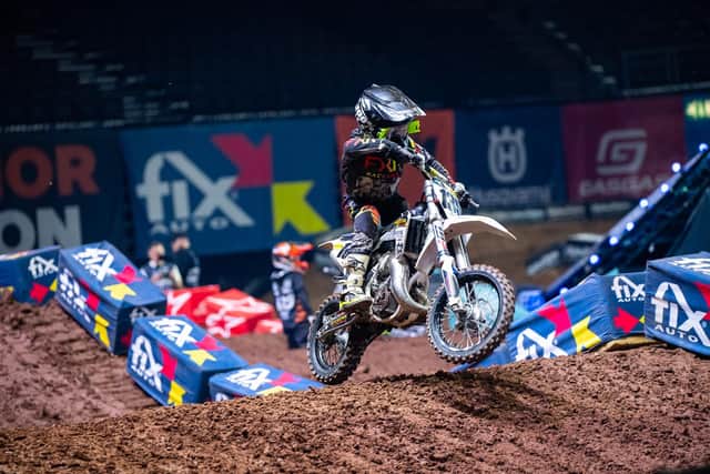 Caleb Ross from Stoneyford finished fourth overall in the AX 65 class at the Birmingham round of the UK Arenacross championship.