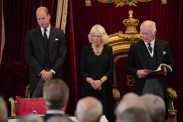 The Prince of Wales, the Queen, and King Charles III during the Accession Council at St James's Palace, London, where King Charles III is formally proclaimed monarch. Charles automatically became King on the death of his mother, but the Accession Council, attended by Privy Councillors, confirms his role. Picture date: Saturday September 10, 2022.