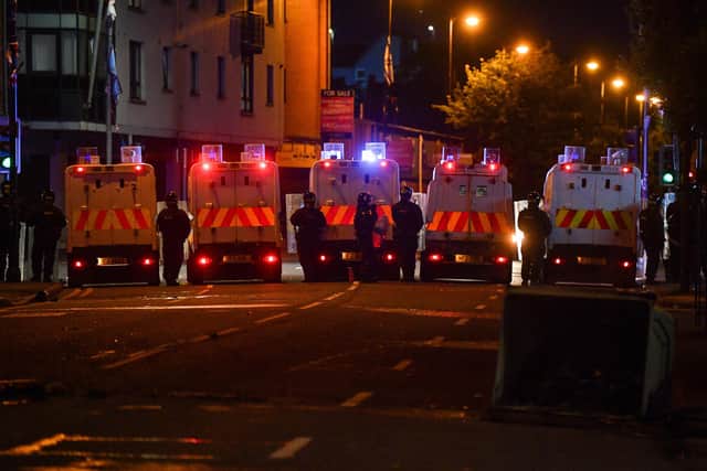 Police at the riot in Sandy Row