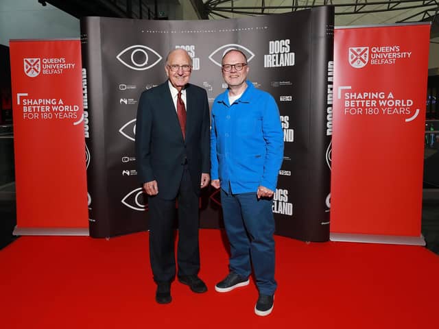 Senator George Mitchell and Trevor Birney at the premiere screening of The Negotiator in Belfast