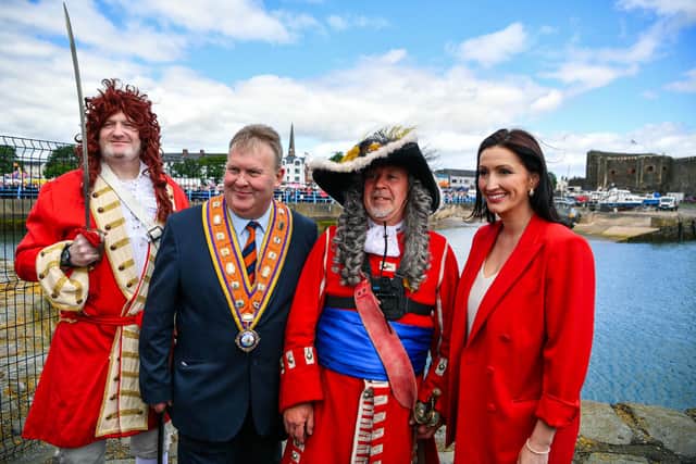 Deputy First Minister Emma Little-Pengelly welcomes 'King Billy' ashore.