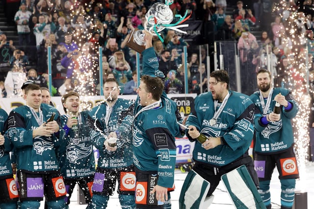 Belfast Giants’ captain David Goodwin lifts the Challenge Cup after defeating the Fife Flyers to win the Final at the SSE Arena, Belfast.  Photo by William Cherry/Presseye