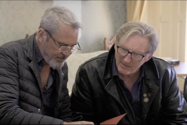 Neil Morrisey and Adrian Dunbar at the African Mission, Dromantine House. Photo: Voltage TV and Mitre Productions