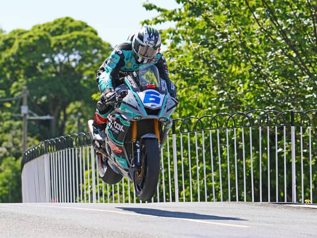 Michael Dunlop on his MD Racing Yamaha Supersport machine at Ballaugh Bridge in final qualifying
