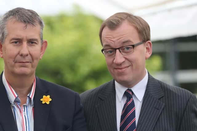 The DUP's Edwin Poots (left) and the late Christopher Stalford. Mr Poots said: "As Speaker of the Assembly it is impossible not to reflect on how Christopher flourished in the role of Principal Deputy Speaker"
