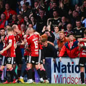 Crusaders players celebrate equalising after a deflected shot from Billy Joe Burns during their Europa Conference League qualifier against Rosenborg of Norway at Seaview, Belfast. PIC: Andrew McCarroll/ Pacemaker Press