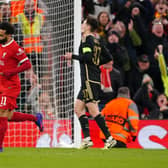 Liverpool's Mohamed Salah celebrates scoring his side's third goal in thr 6-1 win over Sparta Prague at Anfield
