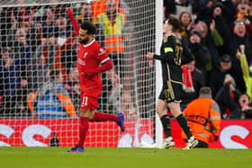 Liverpool's Mohamed Salah celebrates scoring his side's third goal in thr 6-1 win over Sparta Prague at Anfield
