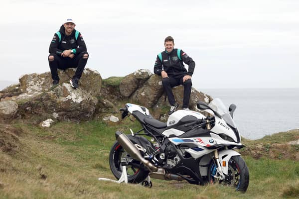 FHO Racing BMW's Peter Hickman and Josh Brookes pictured during their visit to the North West 200 course on Friday. Picture: Stephen Davison/Pacemaker