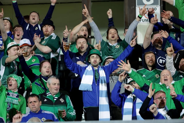 Northern Ireland fans at the final whistle in Thursday night’s UEFA Euro 2024 Qualifier after defeating San Marino