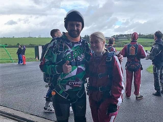 Gemma Watt with her instructor after the skydive