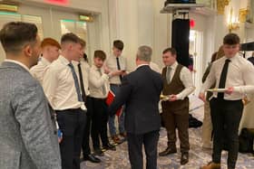 Sir Jeffrey Donaldson meets pupils from St. Ronan's College in Lurgan on his visit to Washington for the St Patrick's Day festivities.