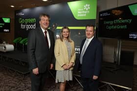 Pictured at the launch of the £20million Energy Efficiency Capital Grant scheme are Ian Snowden, Department for the Economy Permanent Secretary, Mary Meehan Manufacturing NI Deputy CEO, and Kieran Donoghue Invest NI CEO