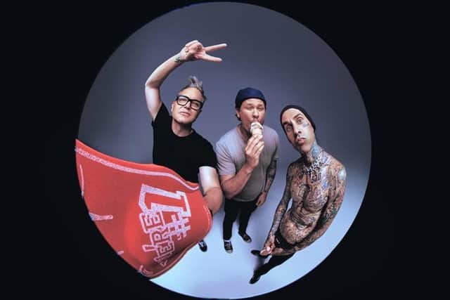 Blink-182 are Mark Hoppus, Tom DeLonge and Travis Barker. They are set for a world-wide tour after a ten year hiatus