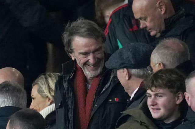 Sir Jim Ratcliffe talking to Sir Alex Ferguson at Old Trafford in January. (Photo by Martin Rickett/PA Wire)