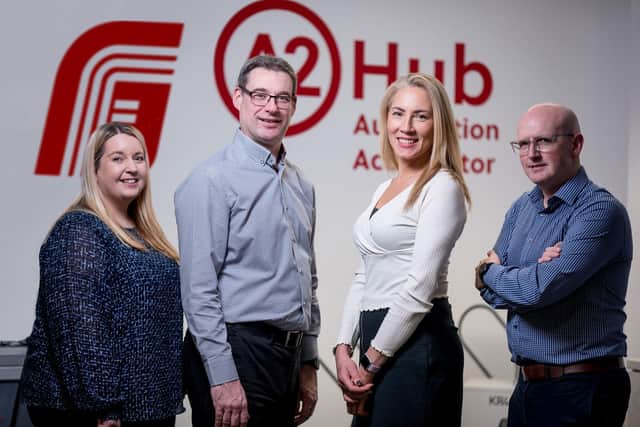 The team behind FAST Technologies new A2 Hub in Londonderry are: Paula Scullion, marketing executive, FAST Technologies, Mark Higgins, director, A2 Hub, Cathy Chauhan, business development manager, FAST ServTech, Noel Doyle, business development manager, Software Services, FAST Technologies