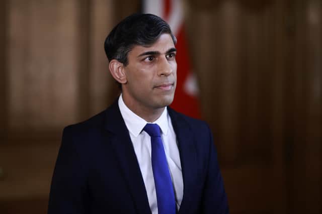 Prime Minister Rishi Sunak records a statement inside 10 Downing Street, London, after Iran launched an unprecedented attack on Israel that saw RAF jets deployed to shoot down drones from Tehran. Mr Sunak said "the fallout for regional stability would be hard to overstate" had Iran's attack on Israel been successful, as he confirmed RAF pilots shot down "a number" of attack drones. Photo: Benjamin Cremel /PA Wire