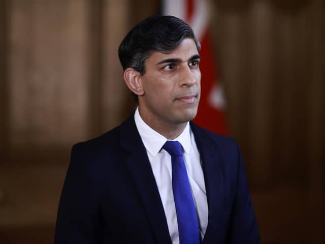 Prime Minister Rishi Sunak records a statement inside 10 Downing Street, London, after Iran launched an unprecedented attack on Israel that saw RAF jets deployed to shoot down drones from Tehran. Mr Sunak said "the fallout for regional stability would be hard to overstate" had Iran's attack on Israel been successful, as he confirmed RAF pilots shot down "a number" of attack drones. Photo: Benjamin Cremel /PA Wire