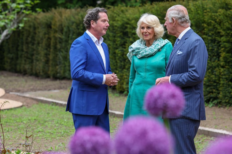 King Charles and Queen Camilla pictured today at newly-created Coronation Garden in Newtownabbey, designed by Diarmuid Gavin.King Charles and Queen Camilla have arrived in Northern Ireland for of a two-day visit. Their first visit since their coronation earlier this month.