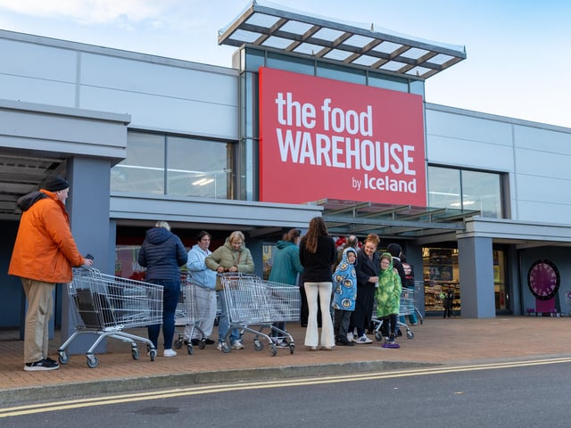 Ready, set, shop!: A queue of 104 customers formed ahead of the doors opening at The Food Warehouse in Bangor