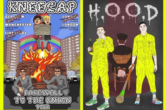 Some of the promotional materials for Kneecap's music