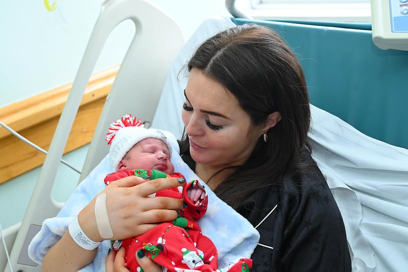 Belfast's Fionnghuala Mullan with baby boy Dualtagh born 06.01am at The Royal Victoria Hospital in Belfast. (Photo by Arthur Allison/Pacemaker Press)