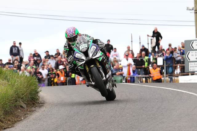 Michael Sweeney on his way to victory on the MJR BMW at the Skerries 100 in July.