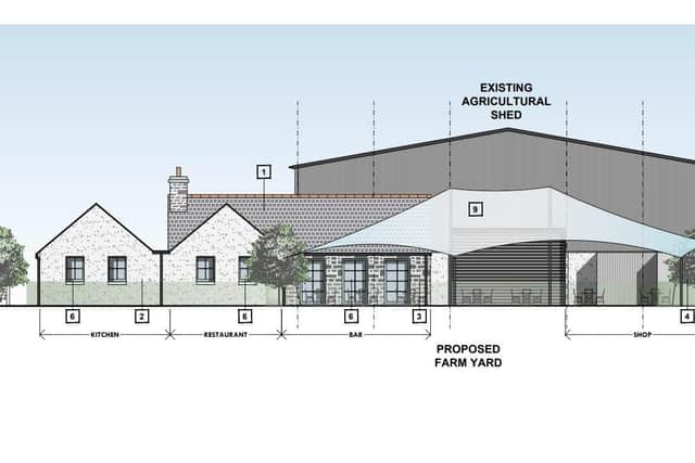 The proposed frontage of the farm shop, café and bar close to No 103 Villa Wood Road, Dromore. Image: ABC planning portal