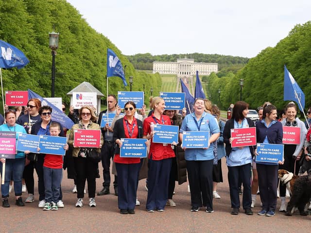 Nurses protesting over wages and working conditions at Stormont last year. Members of the Royal College of Nursing (RCN) have announced strike action on January 18, joining other unions in a day of action