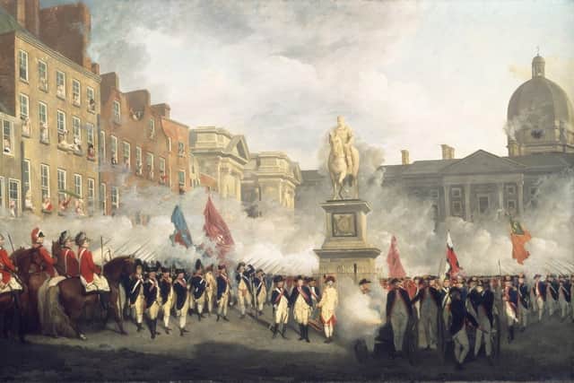 The Dublin Volunteers on College Green, 4th November 1779 by by Francis Wheatley (1747–1801). Picture: Wikimedia Commons