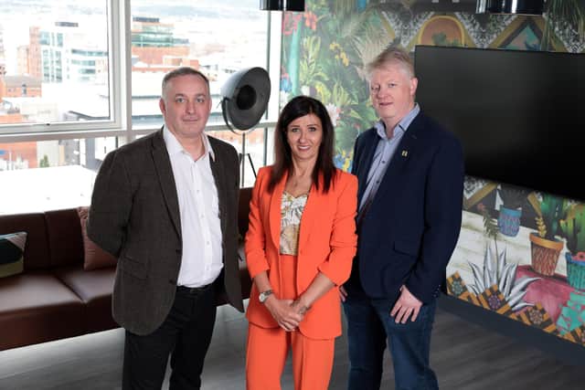 Newly appointed Software Alliance Board members Jim Bannon, engineering director, product technology, Allstate Northern Ireland, Jo Ferguson, director of operations, CME, and Mark McCormack, vice-president and managing director, Aflac NI.