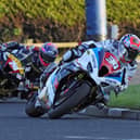 Alastair Seeley leads Davey Todd on his way to victory in the Superstock class at the 2023 North West 200