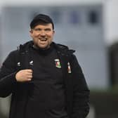 Glentoran manager Warren Feeney enjoying Saturday's 8-2 win over Newry City at the Oval. (Photo by Arthur Allison/Pacemaker Press)