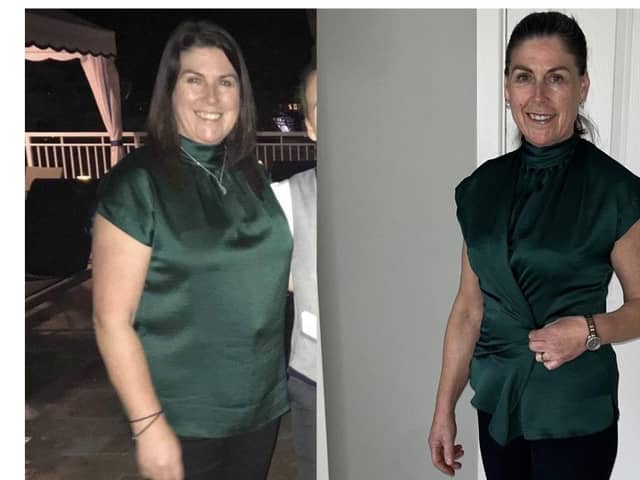 Before and after pictures of Kate Cullinan - the Newtownabbey woman lost an incredible three stone with the help of CinchFast