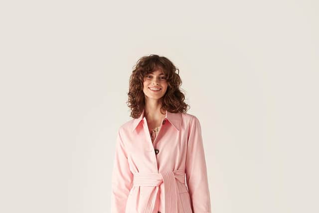 Mirla Beane Pink Trench Coat, £175 (was £350), available from Mirla Beane (shoes, stylist's own).