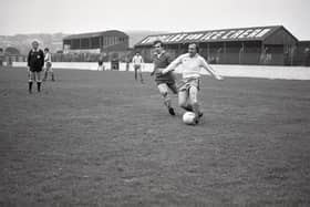 Ards midfield player Roy Mowat launches an attack during February 1982's Bass Irish Cup replay against Chimney Corner at Castlereagh Park. The match ended in a 1-1 draw. The News Letter noted that a neutral venue would be selected for the replay, with Seaview the most likely as neither the Oval or Windsor Park were likely if it had to be played under floodlights, as neither the later grounds had floodlights at that time. Picture: News Letter archives/Darryl Armitage