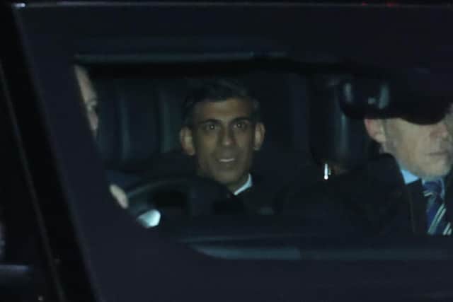 Prime Minister Rishi Sunak arriving at a hotel near Belfast where he is set to hold talks with Northern Ireland political leaders.