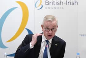 Michael Gove speaking during a press conference following a British-Irish Council (BIC) summit meeting in Jersey