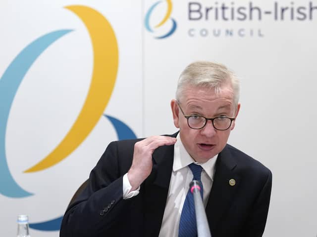 Michael Gove speaking during a press conference following a British-Irish Council (BIC) summit meeting in Jersey