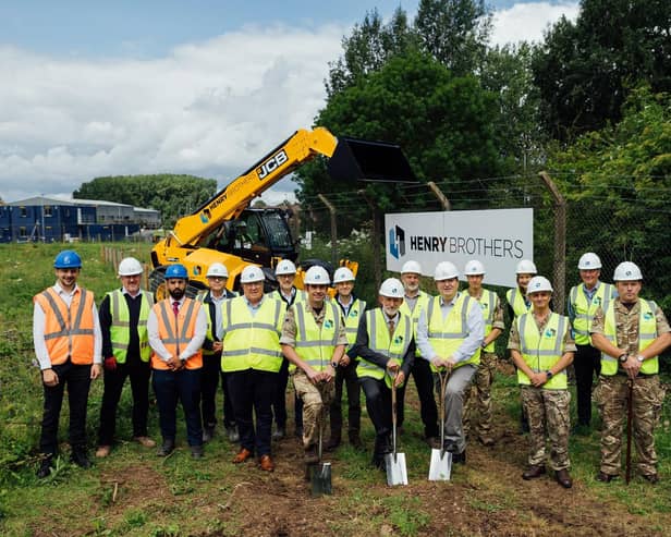 Pictured are John Sowter, Justin Hicklin and Stuart Rowles from leading contractor Henry Brothers pictured at a ground-breaking event for a £22.5m scheme at Beacon Barracks in Staffordshire with representatives from NATO, 280 Signal Squadron and the Defence Infrastructure Organisation (DIO) (Chris Terry photography)