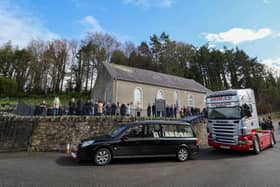 The funeral of Keith Morrison takes place at Lislooney Presbyterian Church, Tynan, Co Armagh. Photo: Matt Mackey/PressEye