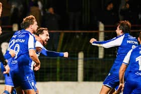 Coleraine delight after Lewis McGregor's last-gasp winner over Glentoran. (Photo by Andrew McCarroll/Pacemaker Press)