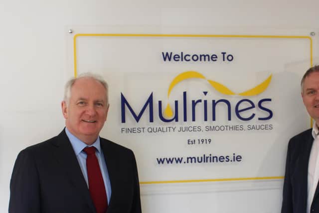 Ireland’s leading juice production company Mulrines appoints new managing director to support the company’s growth plans which include a new £10m production facility in Sion Mills, creating 54 jobs over the next three years. Pictured are Peter Mulrine, chairman of Mulrines and Michael Lyttle, managing director