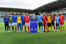Representatives from all 12 clubs competing across this season's Boyle Sports Premiership campaign. (Photo by Arthur Allison/Pacemaker Press)