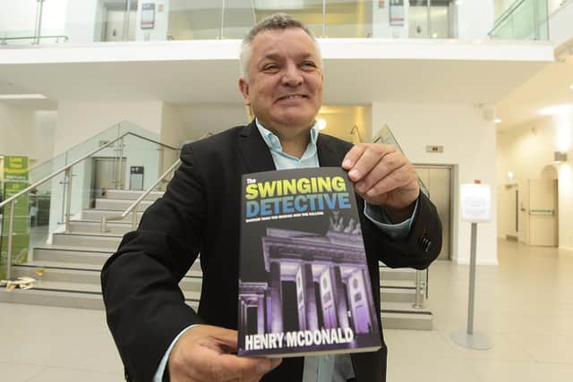 News Letter political editor Henry McDonald, seen at the 2017 launch at the Ulster Museum of his novel The Swinging Detective, has died at the age of 57