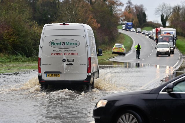 Major delays for Motorists due to heavy flooding in both directions   on the Moira Road, Glenavy on Monday after heavy rain, Motorists are advised to  seek an  alternative route for journey.
Pic Colm Lenaghan/Pacemaker