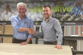 Portadown's Ulster Carpets acquires Hampshire-based firm Alternative Flooring. Pictured are Chris Brammall, retiring chairman of Alternative Flooring and David Acheson, Ulster’s strategic development director